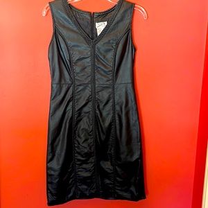 Max Studio black faux leather sleeveless dress with braided border, size S